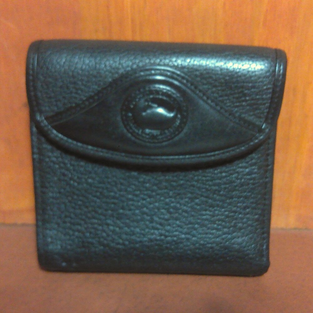 Vintage Dooney & Bourke Black All Weather Trifold Leather Wallet